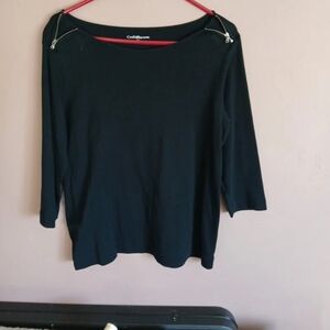 Croft & Barrow Black Blouse – Size XL – 3/4 Sleeve – Zipper Shoulder Detail